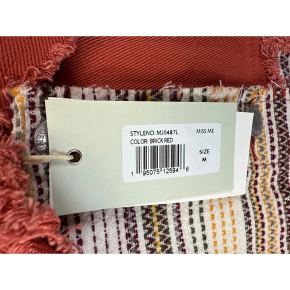 NWT Miss Me Brick‎ Red Patchwork Knit Sleeve Cropped Denim Shacket Womens Size M - Picture 5 of 14